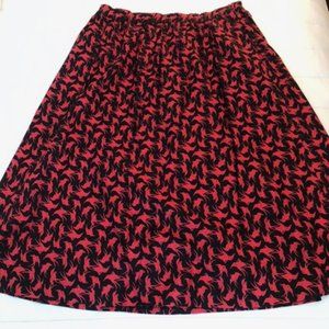 Black and Red Bird Patterned Long Skirt